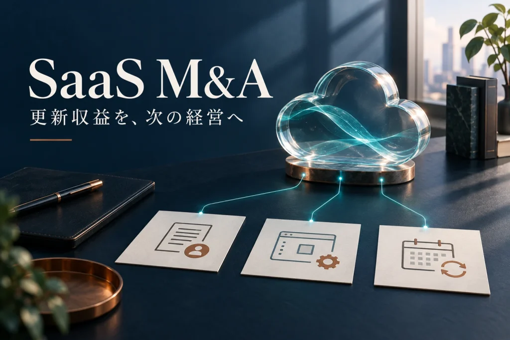SaaS M&Aで契約・プロダクト・更新収益を次の経営へ引き継ぐ概念図